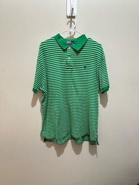 Ralph Lauren Green and White Striped Polo Shirt